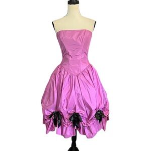 Vintage Betsey Johnson Evening Silk Purple w/ Bows Medieval Rococo Cupcake Dress